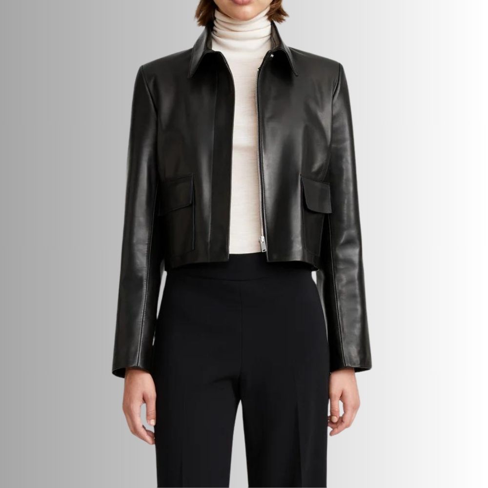 Veste En Cuir Col Chemise Femme - Classique