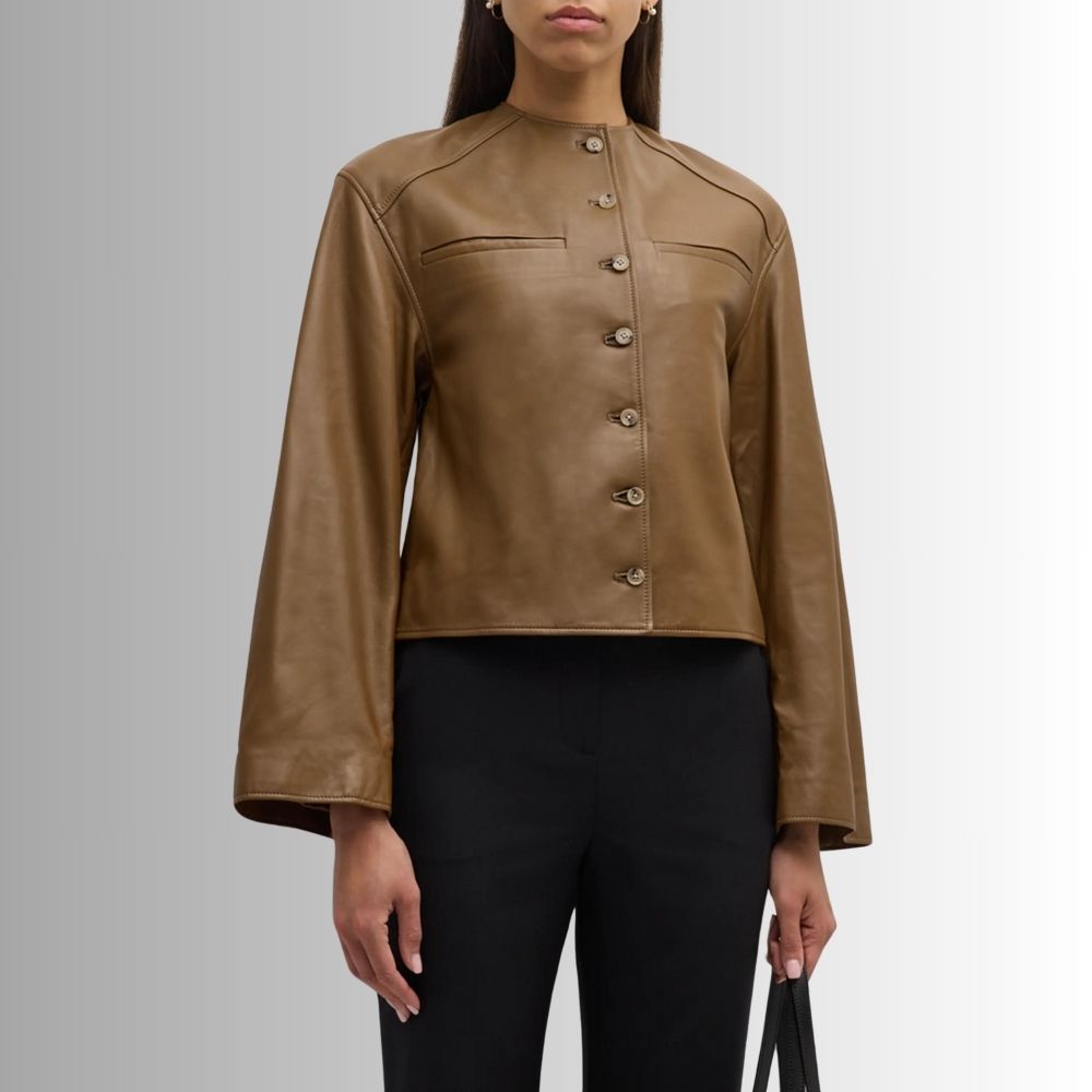 Veste Cuir Sans Col Femme - Manches Longues