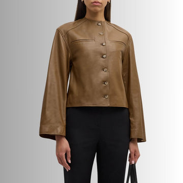 Veste Cuir Sans Col Femme - Manches Longues