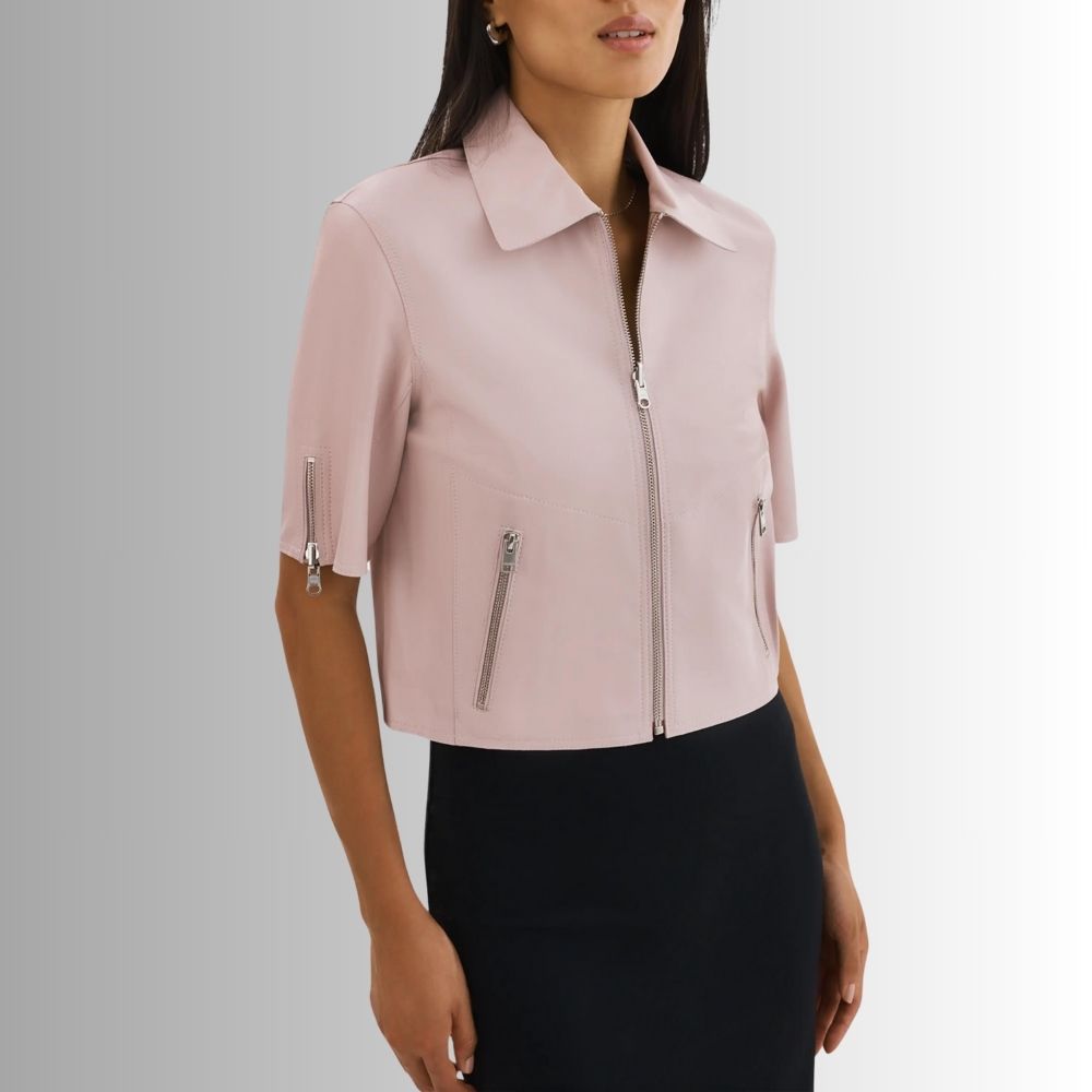 Veste Cuir Femme Rose - Manches Courtes