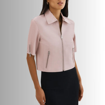 Veste Cuir Femme Rose - Manches Courtes