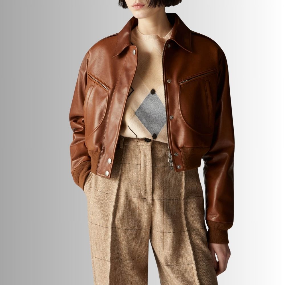 Veste En Cuir Marron Femme - Cuir de Veau