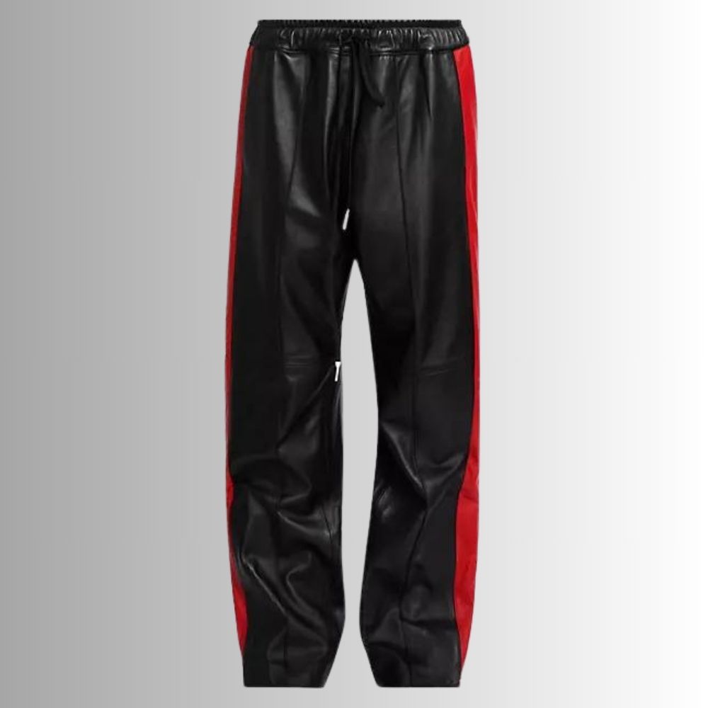Pantalon Noir et Rouge Homme - Cuir d'agneau