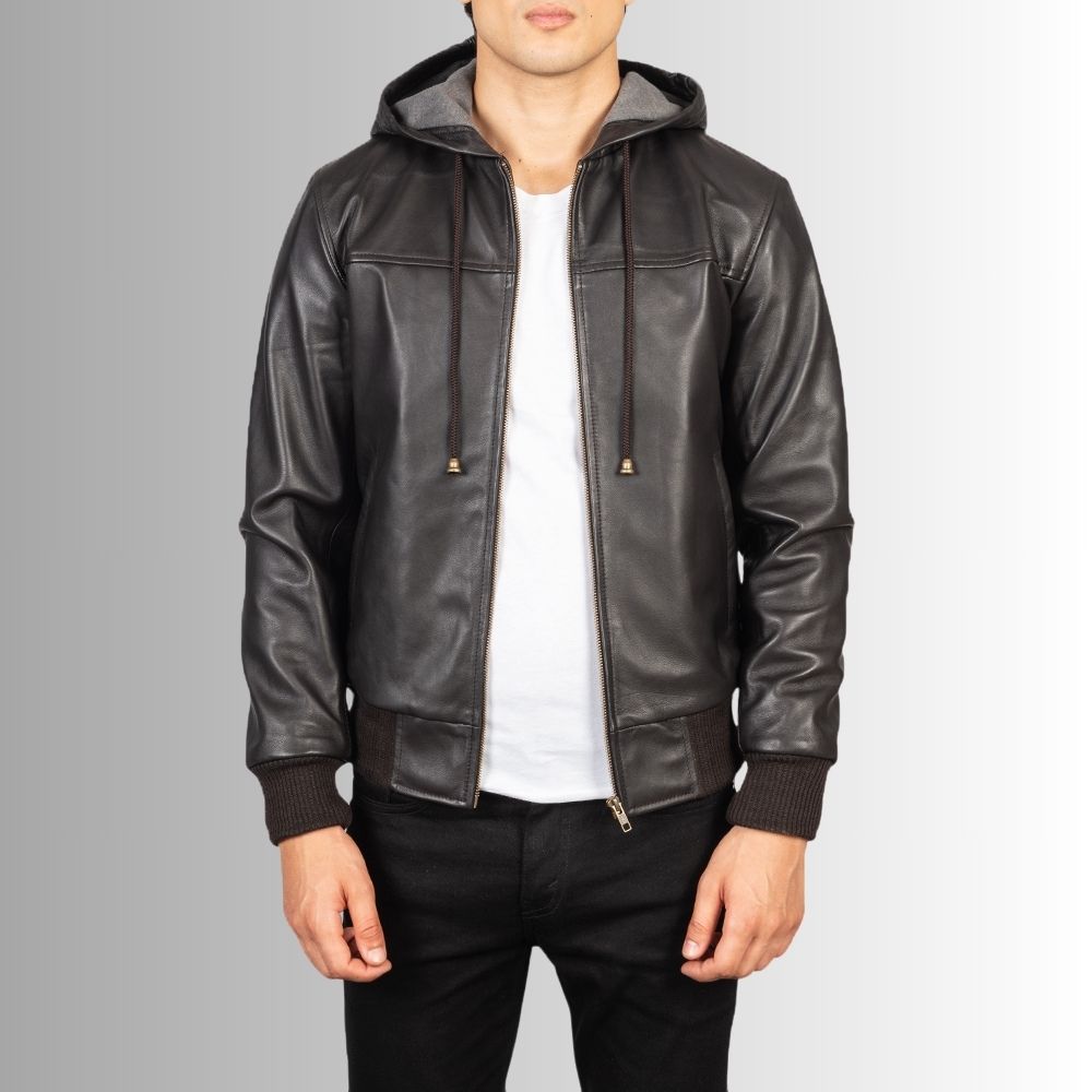 Marron Confort – Veste cuir homme avec capuche – Style urbain décontracté