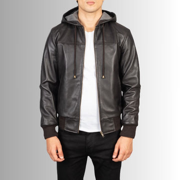 Marron Confort – Veste cuir homme avec capuche – Style urbain décontracté