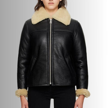 Bombardier Femme Cuir Mouton - Noir