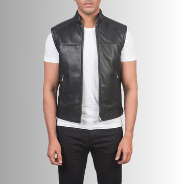 Gilet Cuir Noir Homme - Style Motard