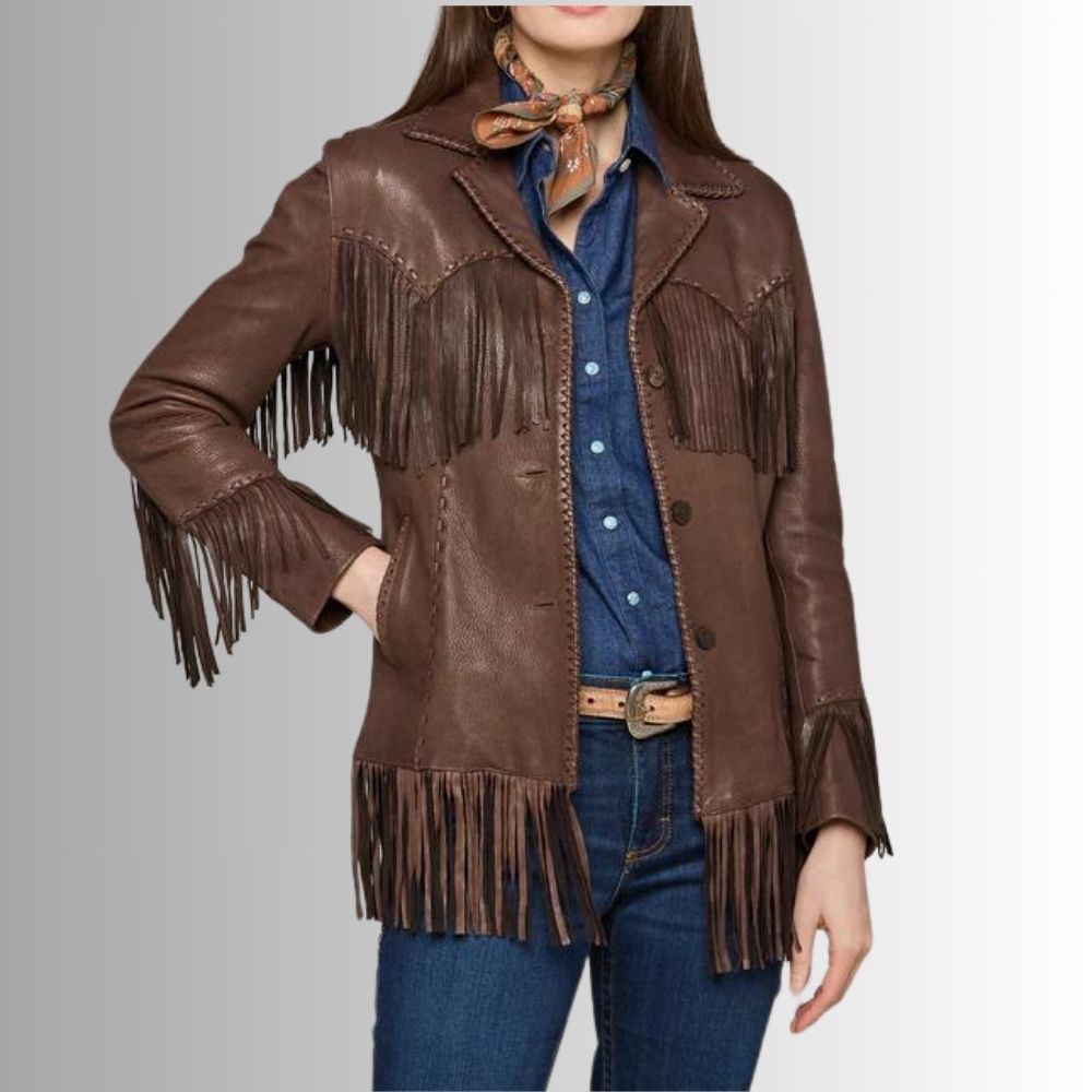 Veste Frange Femme - Marron