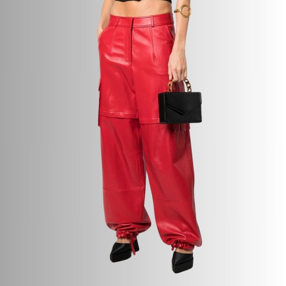 Pantalon Cuir Rouge Femme - Style Cargo