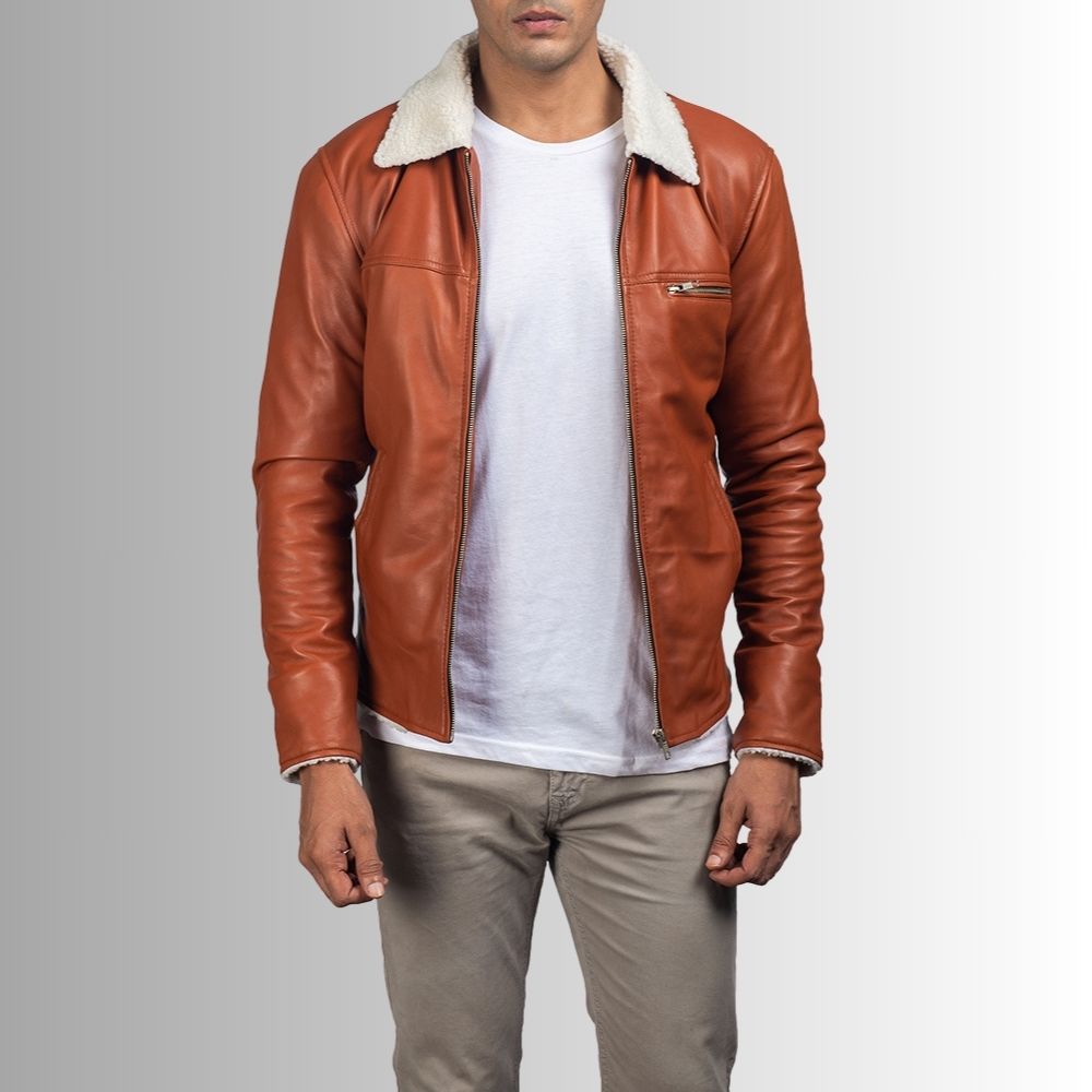 Rust Héritage – Veste cuir marron col mouton homme – Style rétro chic