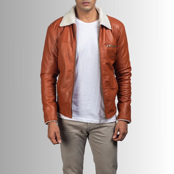Rust Héritage – Veste cuir marron col mouton homme – Style rétro chic