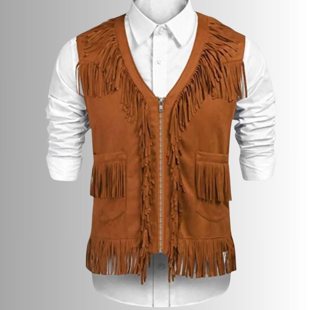 Gilet Cuir Cowboy Homme - Bordé