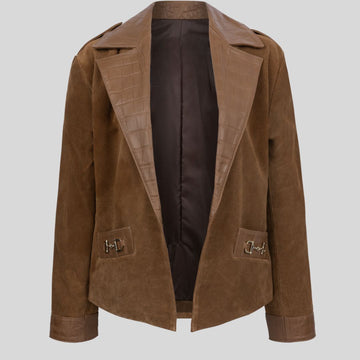 Royale Contrast – Veste Cuir et Daim Femme Élégante à Col Croco