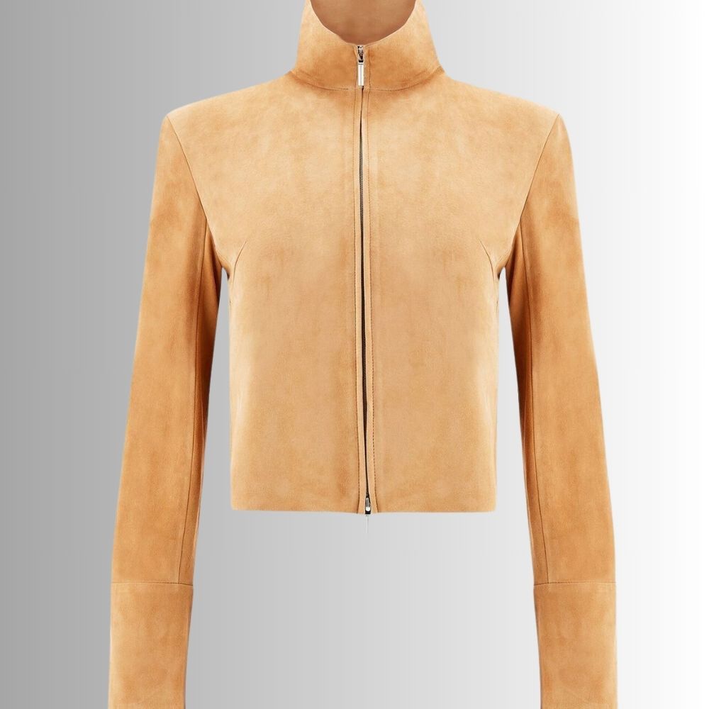 Veste Daim Camel Femme - Col Haut