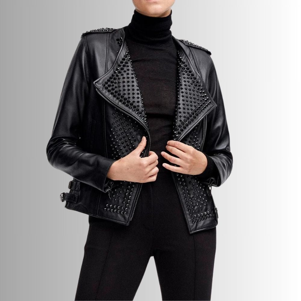 Perfecto Cuir Clouté Femme - Noir