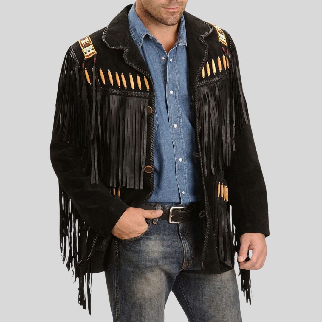 Black Feather – Veste Western Homme en Daim à Franges