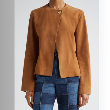 Veste En Daim Femme Marron - Collier Bijou