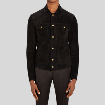 Onyx Crest – Veste En Daim Noire Pour Homme Élégante