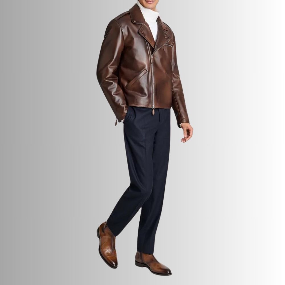 Bronze Rider – Blouson cuir marron biker homme – Cuir véritable