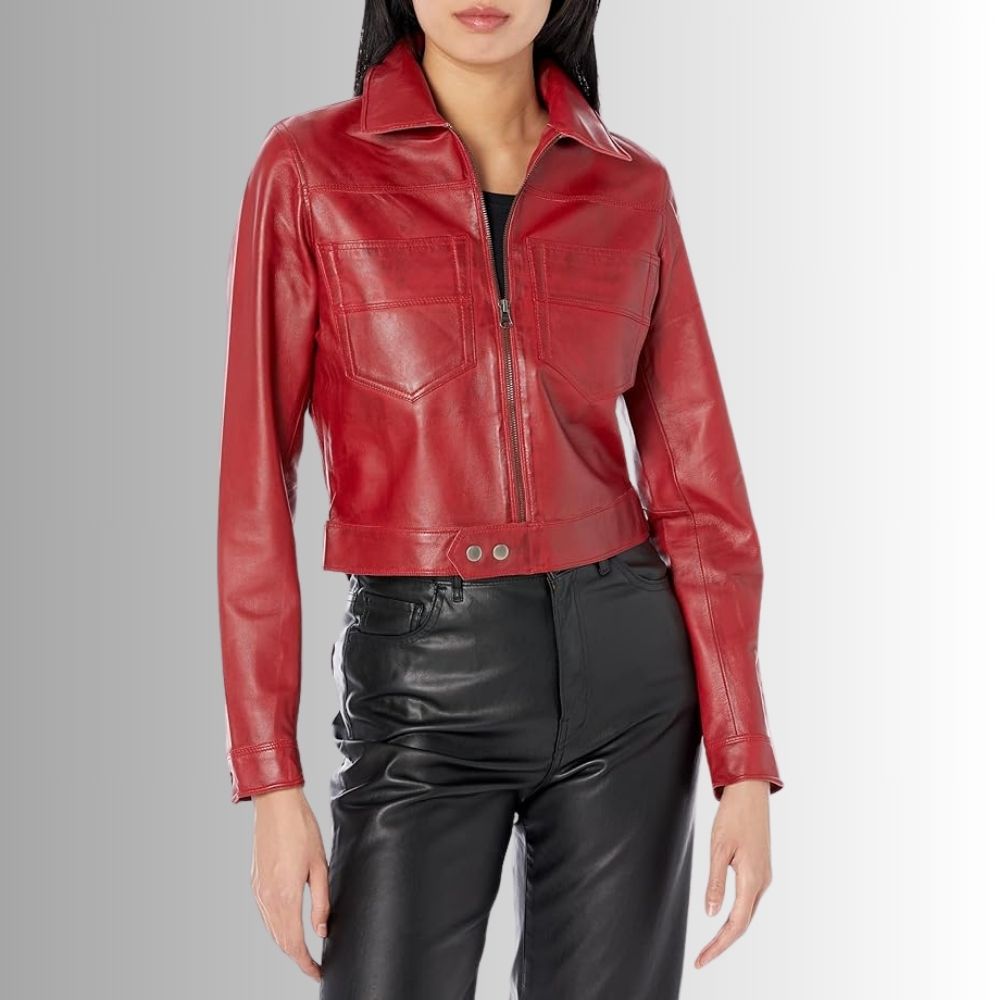 Veste En Cuir Femme Rouge - Ciré