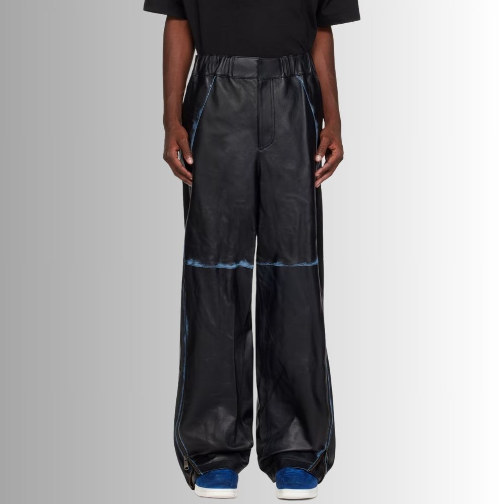 Pantalon Cargo En Cuir - Peint en Noir