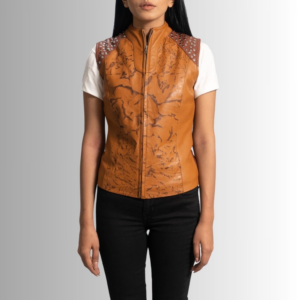 Veste En Cuir Sans Manche Femme - Marron Clair
