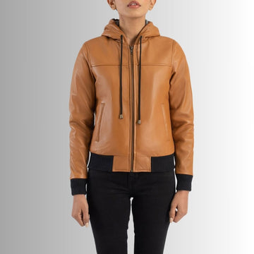 Veste Cuir à Capuche Femme - Marron