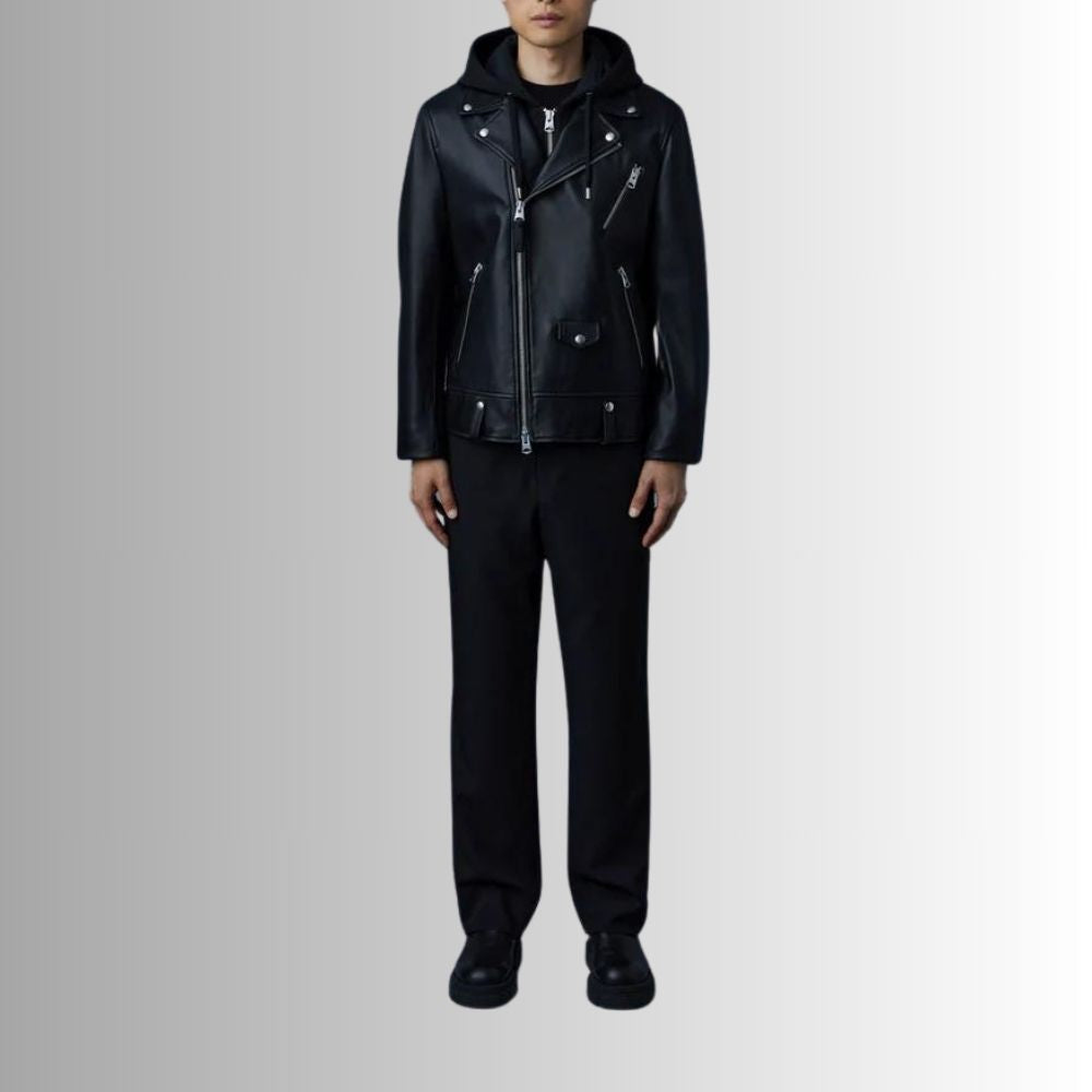 Perfecto Urbain – Veste cuir noir homme à capuche – Style biker moderne