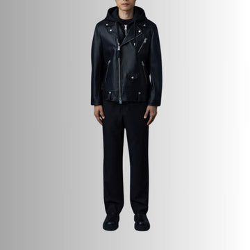 Perfecto Urbain – Veste cuir noir homme à capuche – Style biker moderne