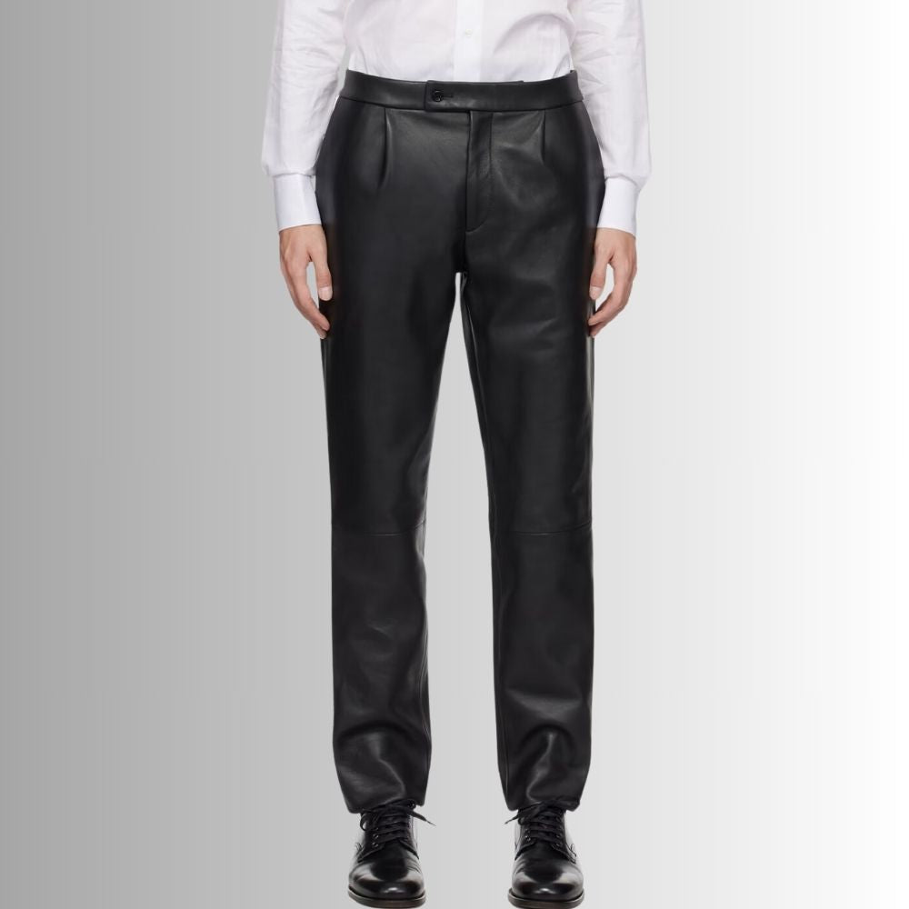 Pantalon En Cuir Noir Homme - Coupe Classique