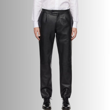Pantalon En Cuir Noir Homme - Coupe Classique