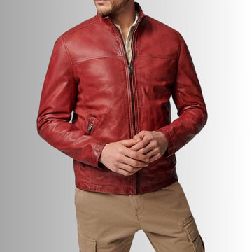 Rouge Prestige – Veste en cuir homme rouge – Coupe ajustée