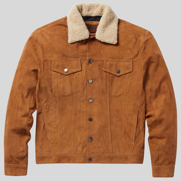 Caramel Peak – Veste En Daim Classique Homme Col Mouton