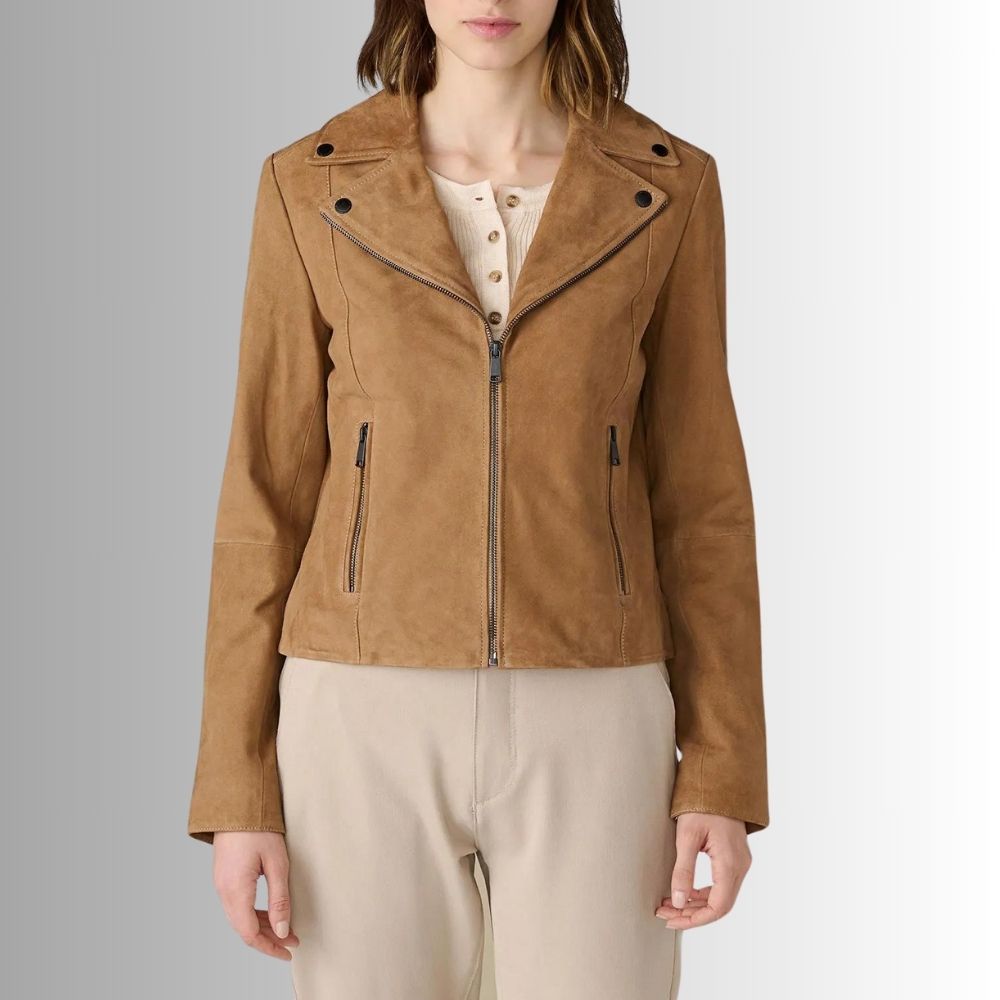 Veste Daim Femme Camel - Style Motard
