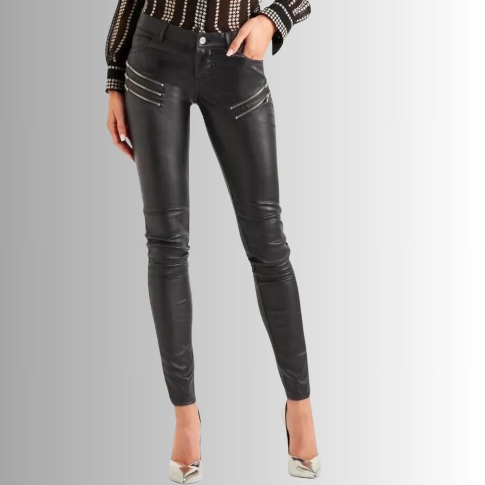 Pantalon Cuir Moto Femme - Noir