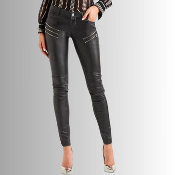 Pantalon Cuir Moto Femme - Noir