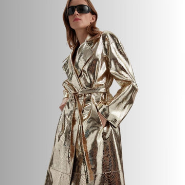 Manteau En Cuir Femme Long - Doré