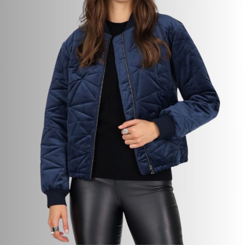 Veste Femme en Velours Bleu - Bomber Chic pour Hiver