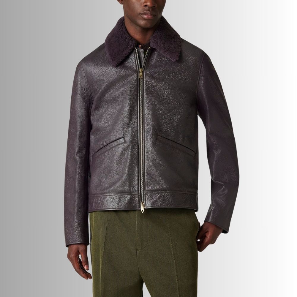 VelvetStorm – Veste Cuir Homme Violet – Col Fourrure Luxe