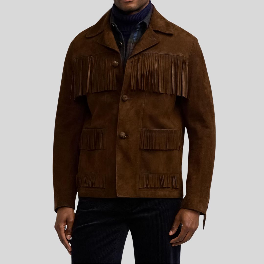 Yukon Rust – Veste Daim Frange Brun Foncé Homme Style Western