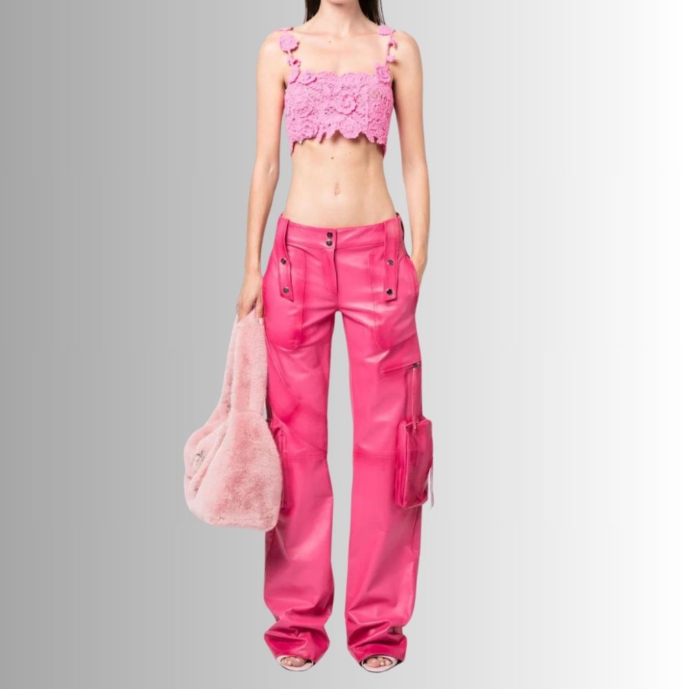 Pantalon Cuir Agneau Femme - Rose