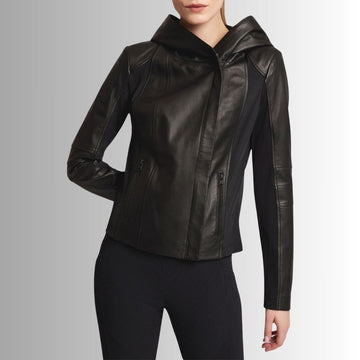 Veste En Cuir Capuche Femme - Noir
