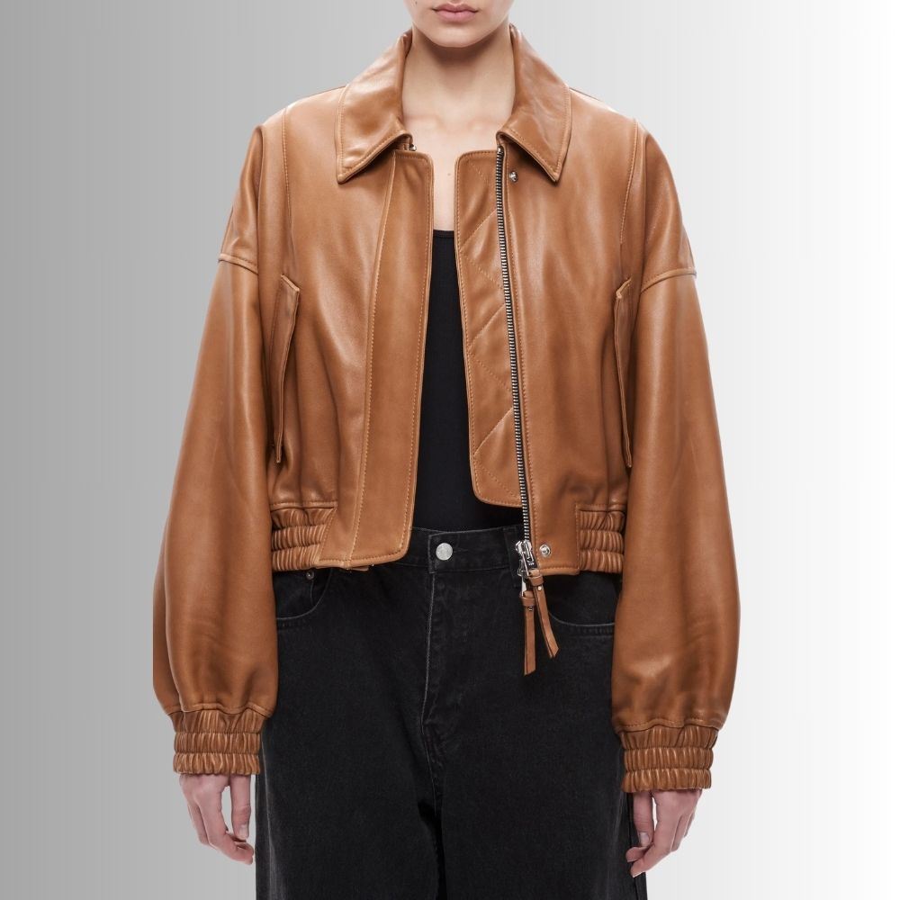 Veste En Cuir Camel Femme - Elle