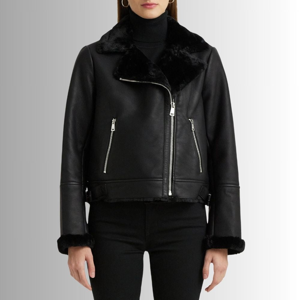 Veste En Cuir Fourrure Femme - Noir