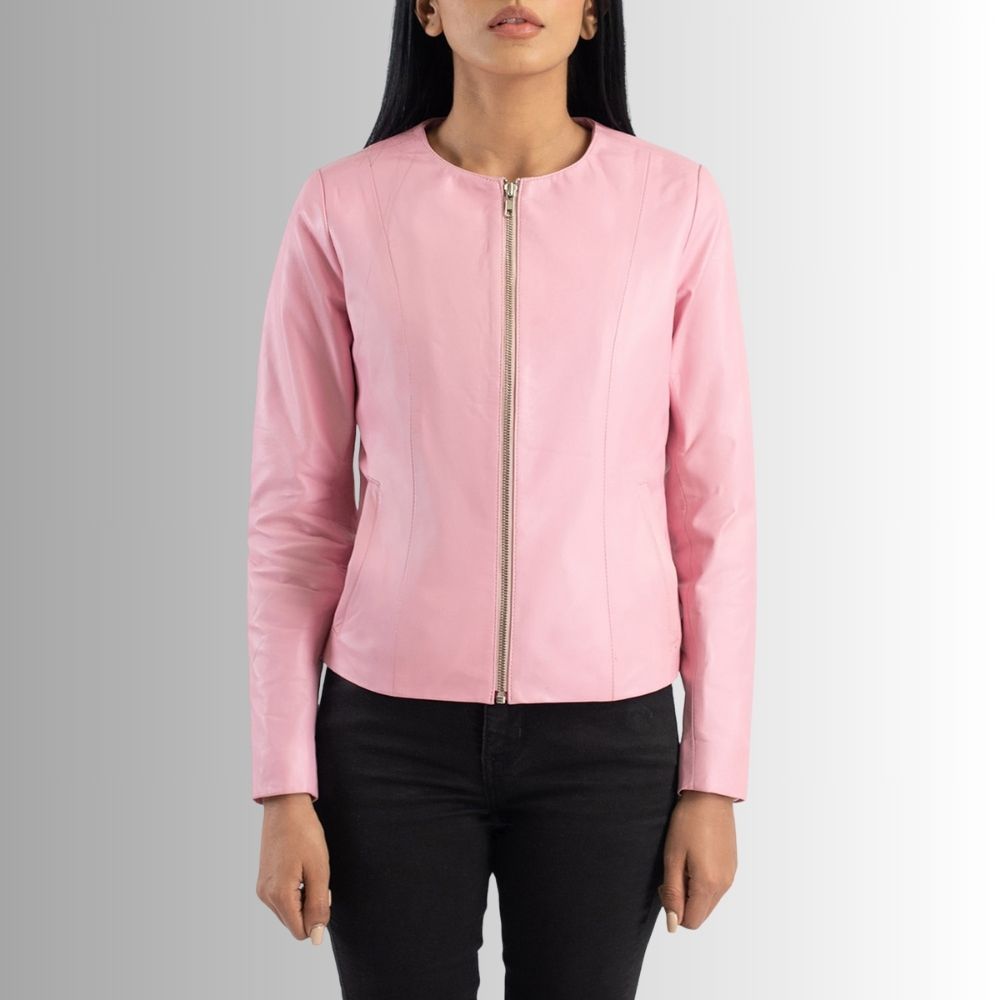 Veste Cuir Rose Femme - Sans Col