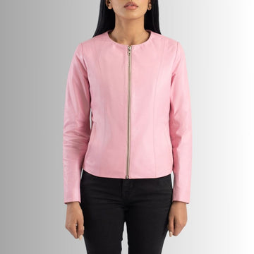 Veste Cuir Rose Femme - Sans Col