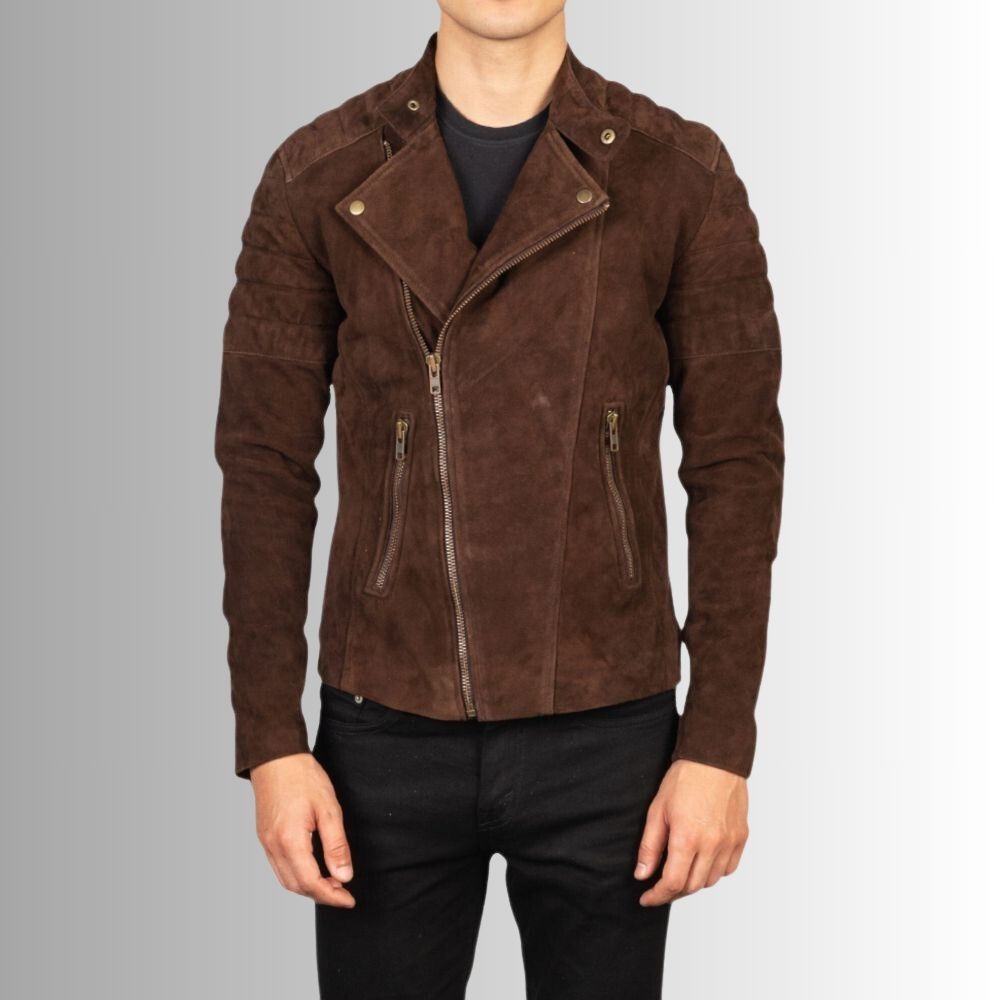 Veste Daim Marron Homme - Style motard