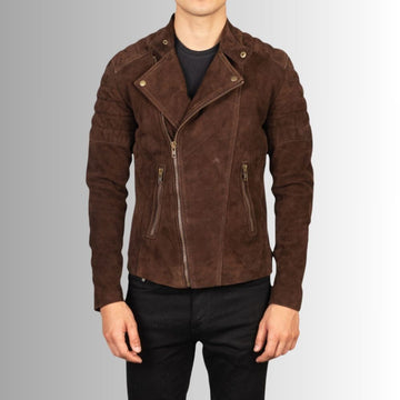 Veste Daim Marron Homme - Style motard