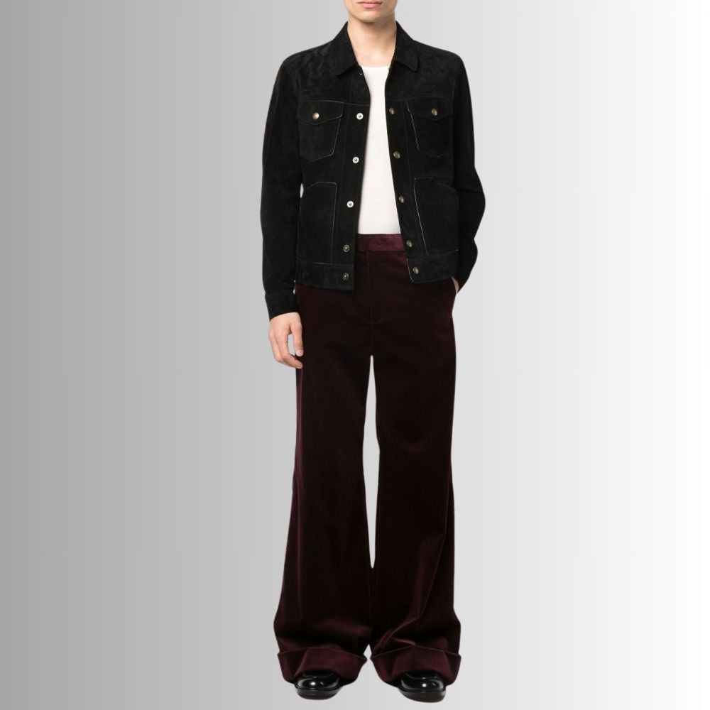 Blouson Daim Noir Pour Homme - Style Western En Daim à Quatre Poches