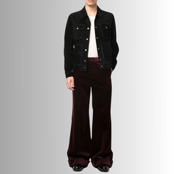 Blouson Daim Noir Pour Homme - Style Western En Daim à Quatre Poches